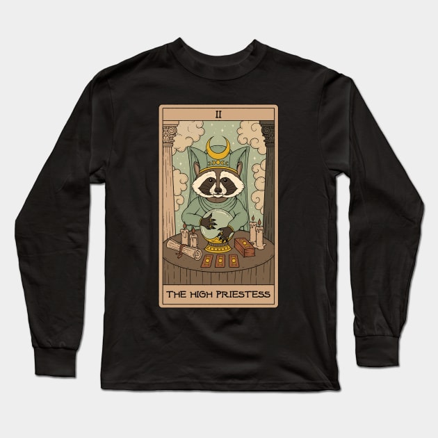 The High Priestess - Raccoons Tarot Long Sleeve T-Shirt by thiagocorrea